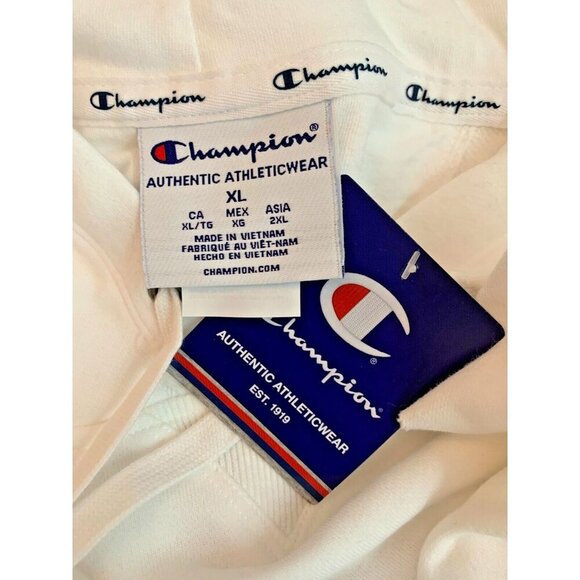 Champion XL Logo White Striped Accent Raw Edge Sleeveless Crop Drawstring Hoodie - Picture 6 of 6